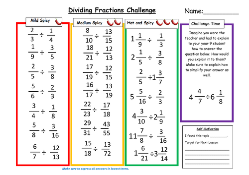 Dividing Fractions Differentiated Worksheet