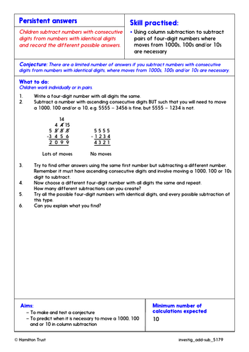 Problem-Solving Investigation: Column subtraction, choose strategies. (Y5 Addition & Subtraction)
