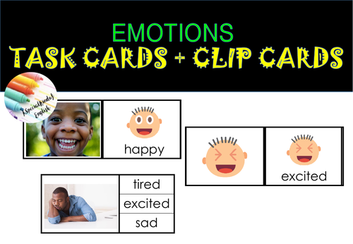 Emotions task cards and clip cards