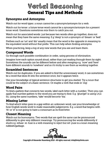 Verbal Reasoning - Tips and Methods