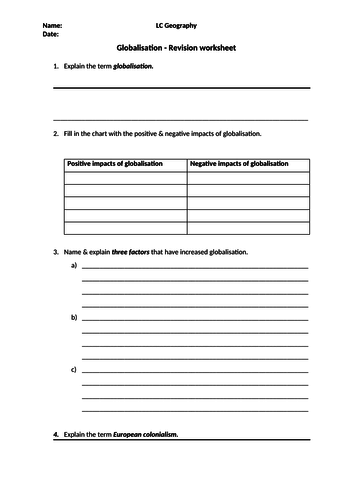 LC Geography - Globalization Revision worksheet