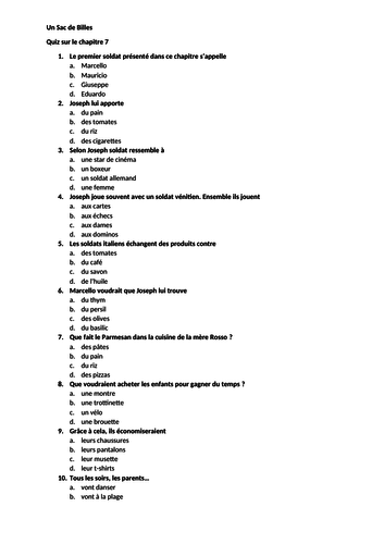Un Sac de Billes, quiz on chapter 7 (with answers)