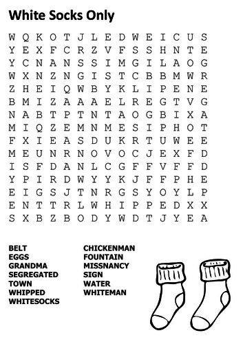 White Socks Only Word Search