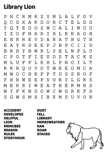 Library Lion Word Search