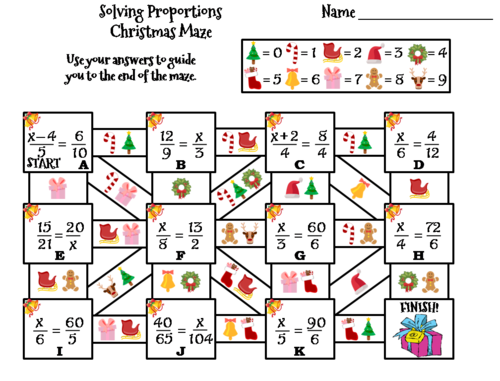 Proportions Activity: Christmas Math Maze
