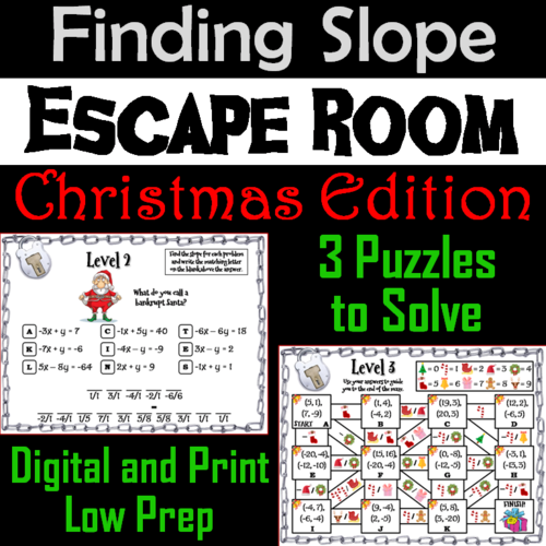 Finding the Slope Game: Escape Room Christmas Math Activity