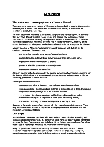 Unit 17 - (P1) Causes of dementia