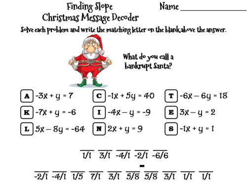 Finding Slope Christmas Math Activity: Message Decoder