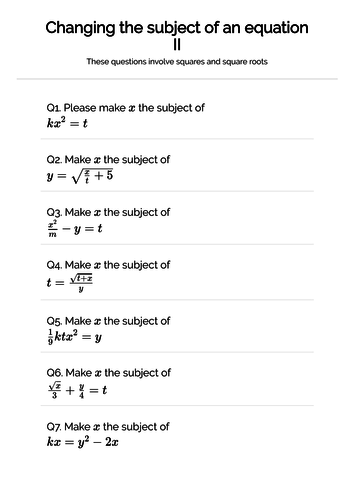 GCSE Mathematics Grade 7 - 9 Algebra - changing the subject of an equation