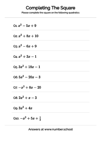 GCSE Mathematics grade 7 - 9 completing the square