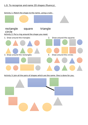 To recognise and name 2D shapes - Year 1 and Year 2