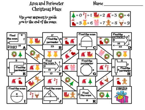 Area and Perimeter Activity: Christmas Math Maze