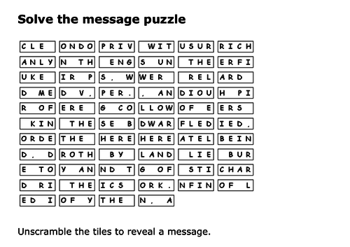 Solve the message puzzle about the Princes in the Tower
