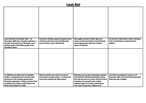 Louis Riel Comic Strip and Storyboard