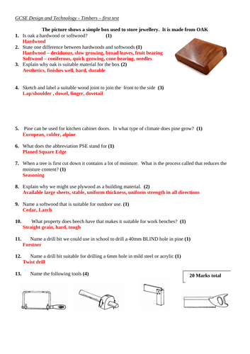 Quick timbers test for Edexcel GCSE D&T