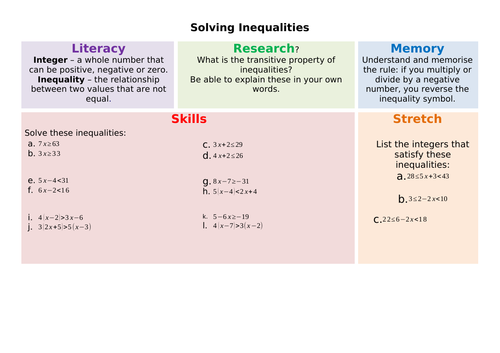Solving Inequalities Pret Homework