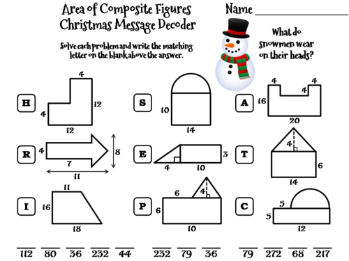 Area of Composite Figures Christmas Math Activity: Message Decoder