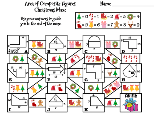 Area of Composite Figures Activity: Christmas Math Maze