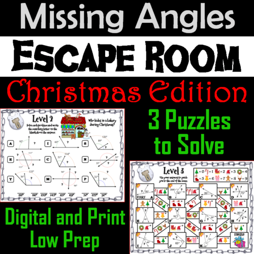 Solving for Missing Angles Game: Geometry Escape Room Christmas Math Activity