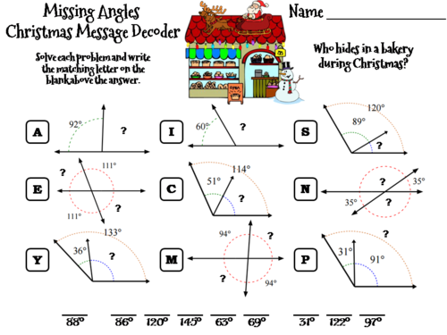 Missing Angles Christmas Math Activity: Message Decoder