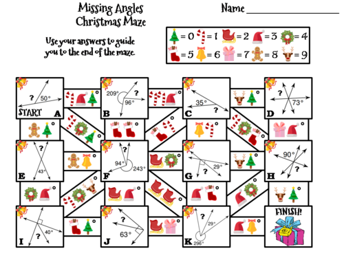 Missing Angles Activity: Christmas Math Maze