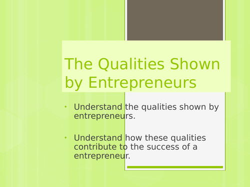 Qualities shown by Entrepreneurs: GCSE Business