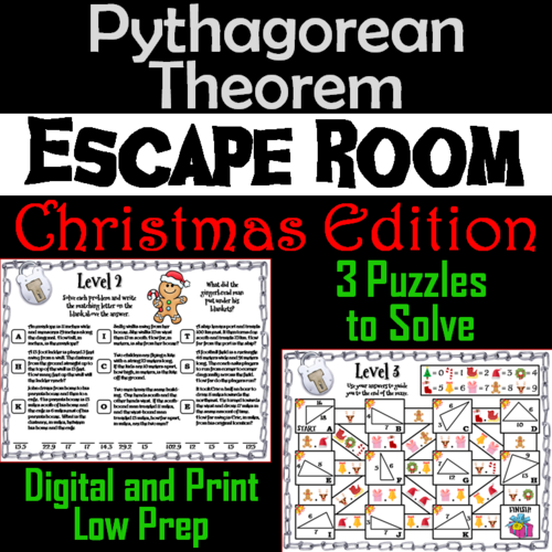 Pythagorean Theorem Game: Geometry Escape Room Christmas Math Activity