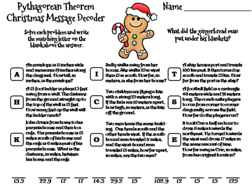 Pythagorean Theorem Christmas Math Activity: Message Decoder | Teaching ...