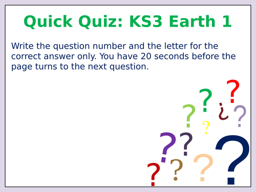 KS3 Earth 1 multiple choice quiz