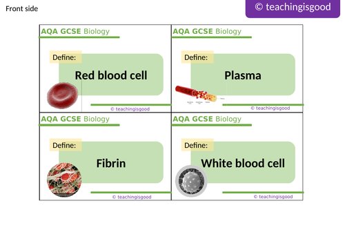Biology blood vessels & the heart (B4) revision cards