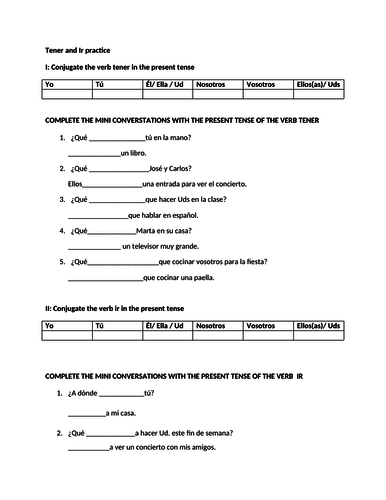 The Verb Tener Worksheet - Ivuyteq