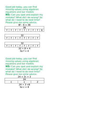 Algebra - bar models