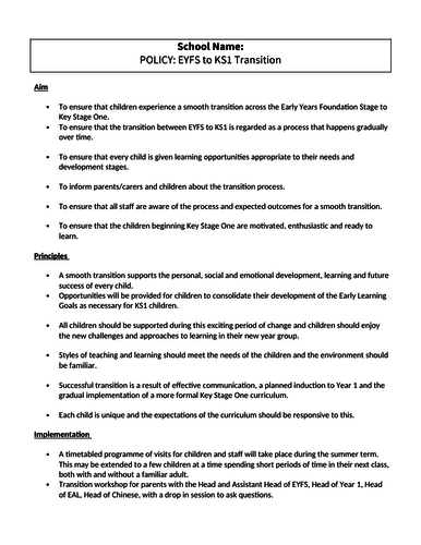 EYFS - KS1 Transition Policy