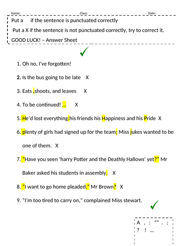 SPaG lesson/ Punctuation lesson