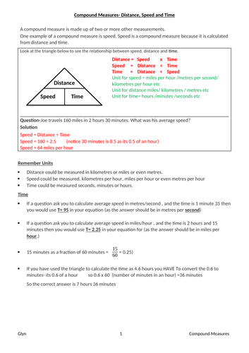 GSCE- COMPOUND MEASURES- speed, distance and time / pressure, force and area