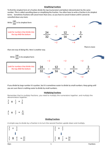 GCSE Fractions-  simplifying/ adding, subtracting, dividing and multiplying fractions