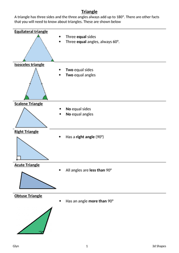 GCSE- Shape Properties-Triangles and Quadrilateral, Congruent Shapes , Tessellations,  3D Shapes