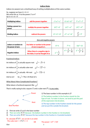 GCSE- INDICES, ROOTS AND STANDARD FORM
