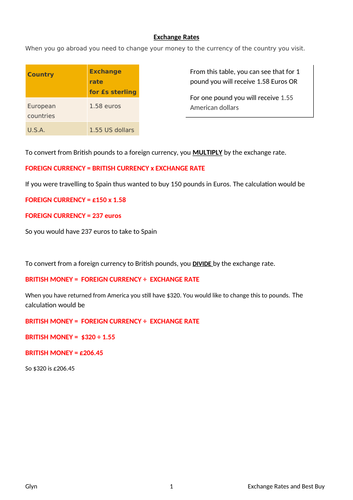 GCSE -Exchange rates