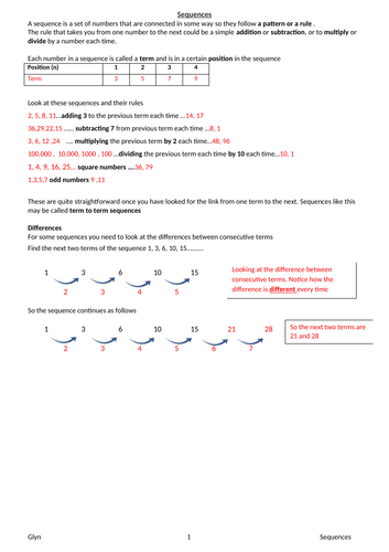 GCSE - sequences, nth form, sequence diagrams