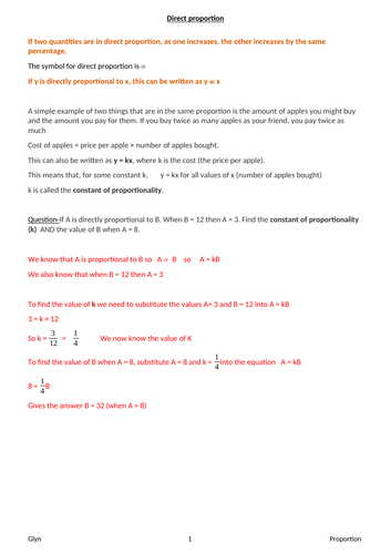 GCSE- Direct Proportion