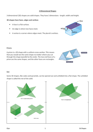 GCSE- 3D Shapes, Plans and Elevations