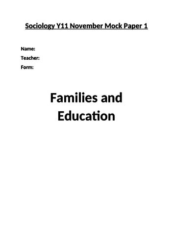 Families and Education Mock Paper - AQA 9-1 GCSE Sociology