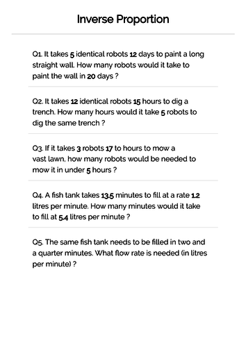 Inverse Proportion Worksheet With Answers Pdf