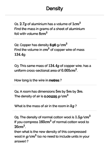 Density worksheet for GCSE Maths / Science | Teaching Resources