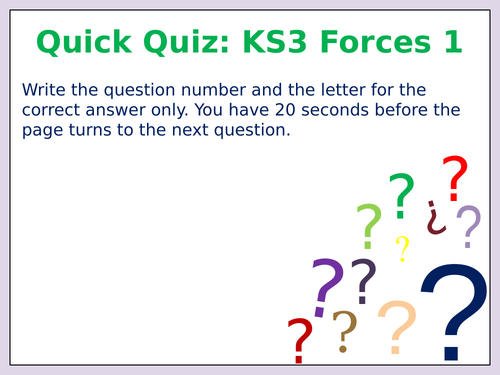 KS3 Forces 1 multiple choice quiz on powerpoint