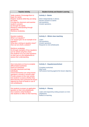 Solving Equations using Flow Charts