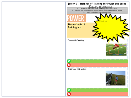 POWER and SPEED worksheet - Methods of Training - BTEC TECH