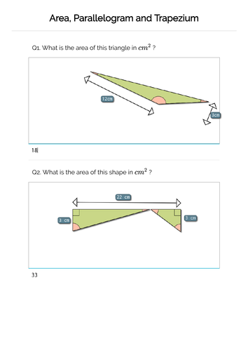 KS3 Maths: Area of Parallelograms, Trapeziums worksheet