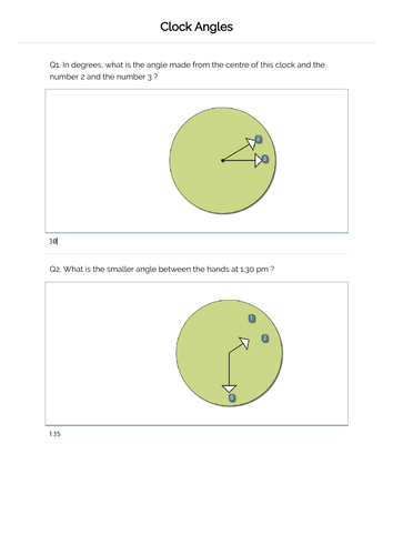 KS3 Maths: Angles (from clocks) worksheet